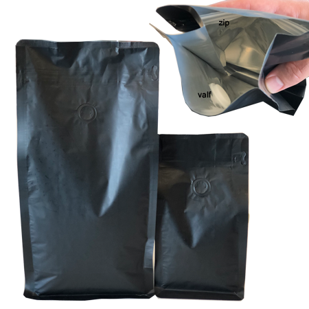 Aluminyum Valfli Zipli Kahve Torbası 250Gr Flat Bottom (Valfli ve Zipli)