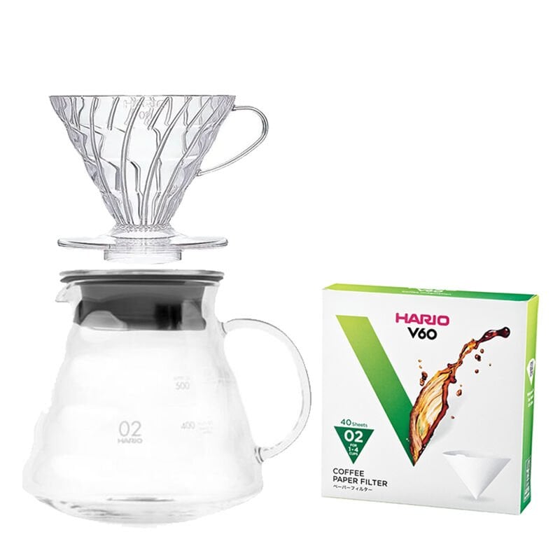 Yılbaşına Özel Hario V60 Glass Server & V60 02 Dripper Filtresi & V60 02 Dripper